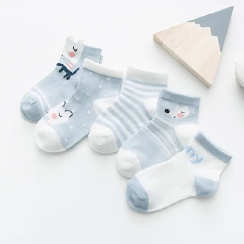 5Pairs/Lot Newborn Cotton Mesh Socks Cute 0-24M Children Boys Girls Toddler Cartoon Animal Socks Baby Clothes Accessories