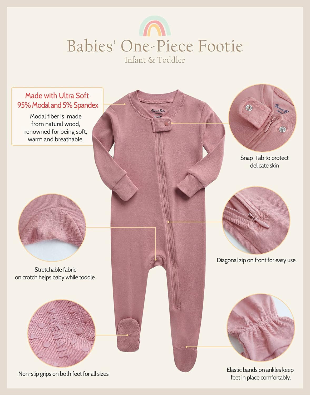 Preemie Infant Boys Girls Footie Pajama Footed Onepiece Solid Sleep and Play Pajamas Available Newborn-2T