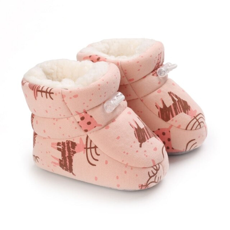 Winter Baby Cotton Snow Boots Non Slip Toddler Shoes Infant Female Infant Multicolor Cartoon Middle Tube Boots 0-18 Months