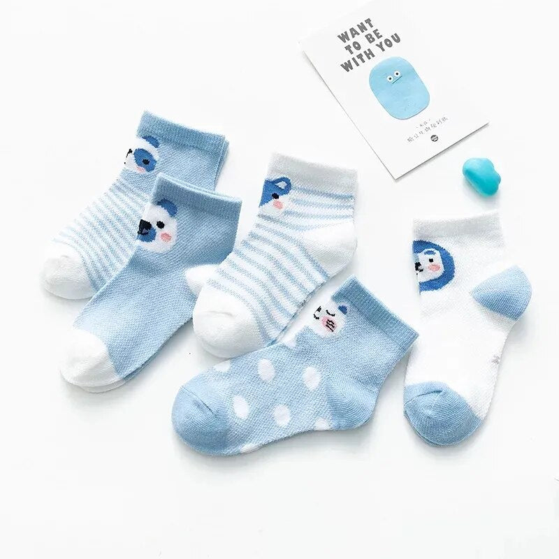 5Pairs/Lot Newborn Cotton Mesh Socks Cute 0-24M Children Boys Girls Toddler Cartoon Animal Socks Baby Clothes Accessories