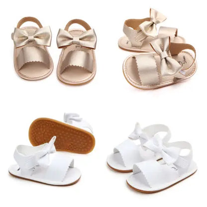 Summer Baby Girls Sandals Bowknot Anti-Slip Crib Shoes Soft Sole Summer Solid