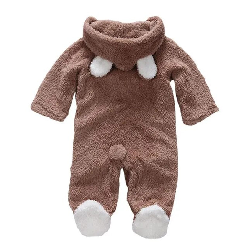 Winter Baby Boys Girls Rompers Newborn Coral Fleece Cartoon Overalls Infant Solid Color Jumpsuit Cute Animal Warm Autumn Costume