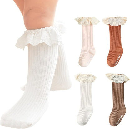 Baby Toddler Ruffle Lace Knee Girls Uniform Long Stockings Infants Cotton Cute Princess Frilly High Dress Socks