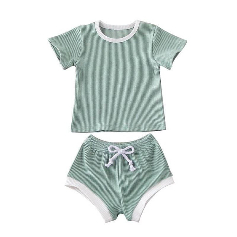 Baby Clothes Set 2Pcs Solid Short Sleeve Top Shorts Suit Girl Boy Outfits Baby Summer Clothing Toddler Cotton Outfit 0-3Y