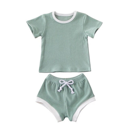 Baby Clothes Set 2Pcs Solid Short Sleeve Top Shorts Suit Girl Boy Outfits Baby Summer Clothing Toddler Cotton Outfit 0-3Y