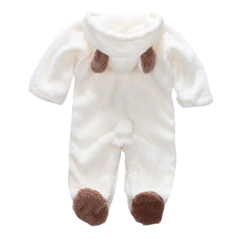 Winter Baby Boys Girls Rompers Newborn Coral Fleece Cartoon Overalls Infant Solid Color Jumpsuit Cute Animal Warm Autumn Costume