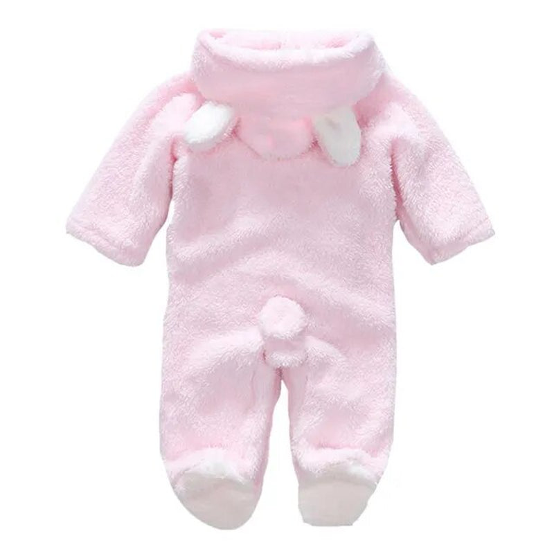 Winter Baby Boys Girls Rompers Newborn Coral Fleece Cartoon Overalls Infant Solid Color Jumpsuit Cute Animal Warm Autumn Costume