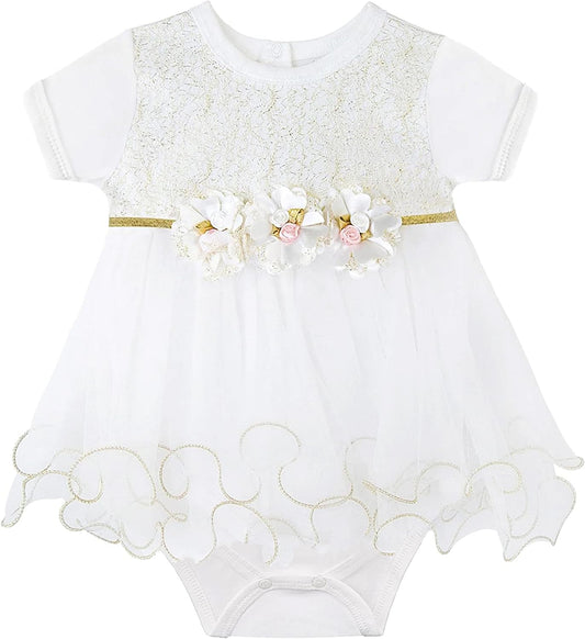 Taffy Baby Girl Newborn Gold Glitter Floral Short Sleeve Unique Tutu Bodysuit