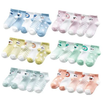 5Pairs/Lot Newborn Cotton Mesh Socks Cute 0-24M Children Boys Girls Toddler Cartoon Animal Socks Baby Clothes Accessories