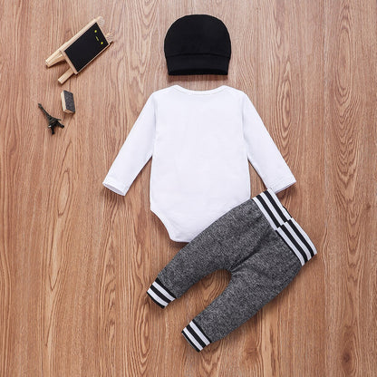 Newborn Infant Baby Boy Clothes Sets 3Pcs Little Brother Long Sleeve Romper Pant Hats Outfit Clothes Set