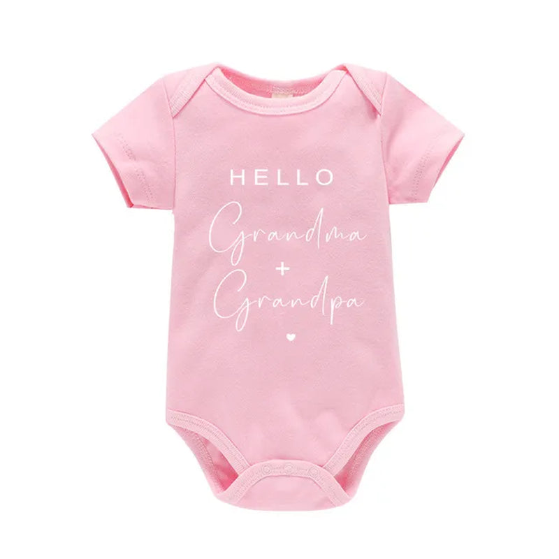 Pregnancy Announcement to Be Grandparents Hello Grandma & Grandpa Baby Bodysuits Infant Baby Boy Girls Clothes Baby Shower Gift