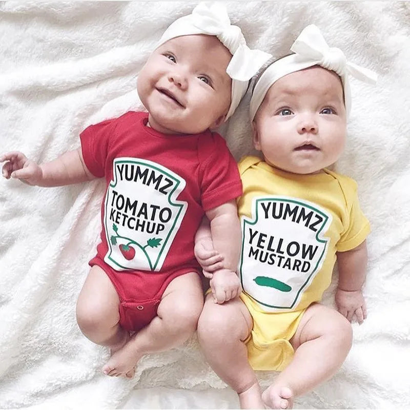 Yummz Tomato Ketchup Yellow Mustard Red and Yellow Bodysuit Baby Boy Twins Baby Clothes Twins Baby Boys Girls DS9